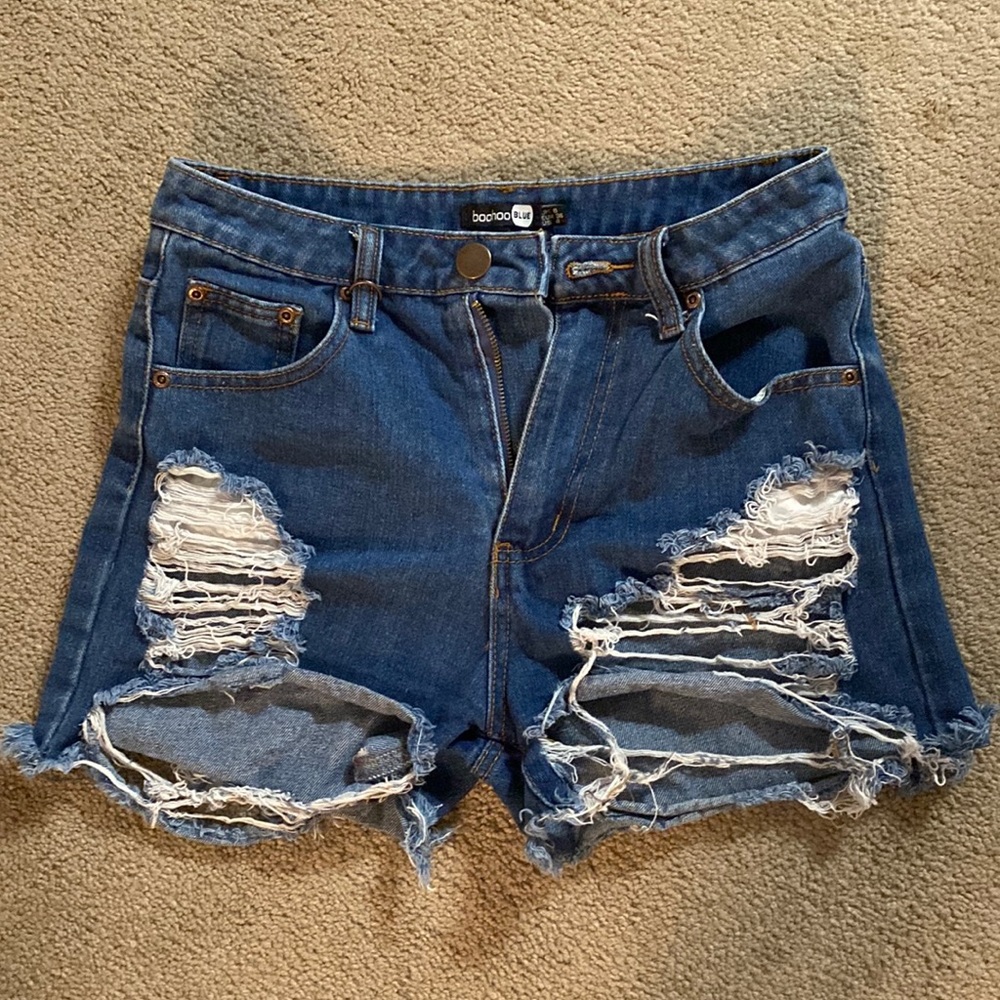 Boohoo high waisted ripped shorts